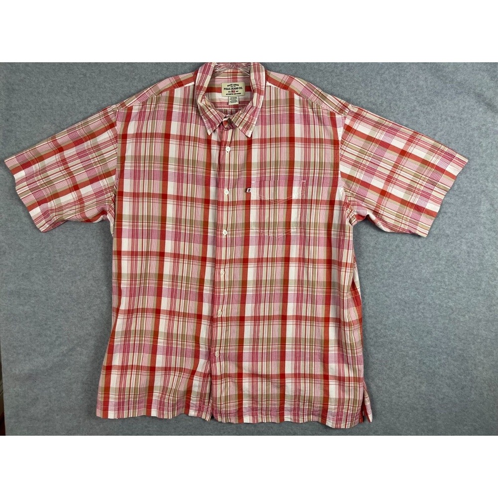Ralph Lauren Shirt Men's 2XT‎ Polo Jeans Co Short Sleeve Red Plaid Cowboy